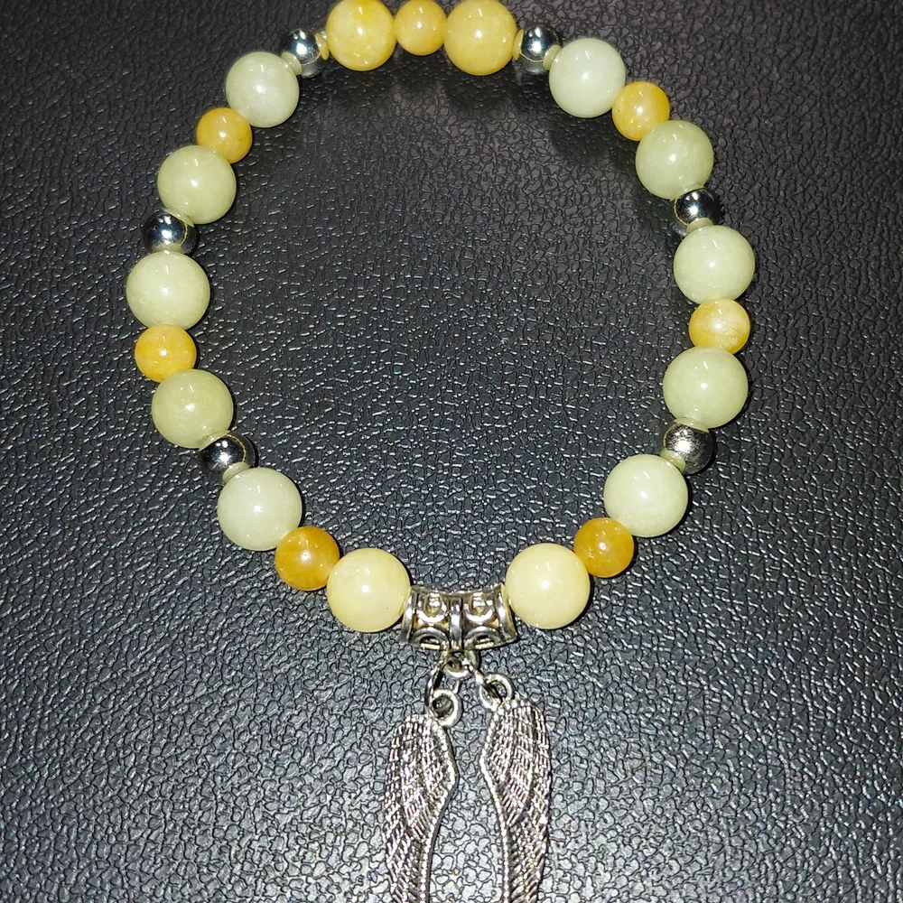 Archangel Jophiel Alashan Agate Crystal Beads 6.75" Bracelet - Picture 2 of 5